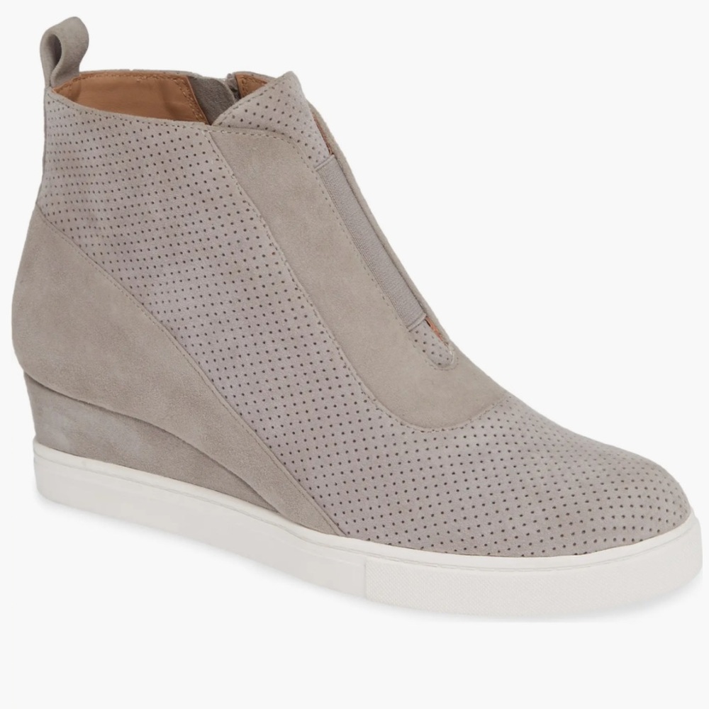 Linea Paolo Anna Grey Suede  Perforated Wedge Sneakers